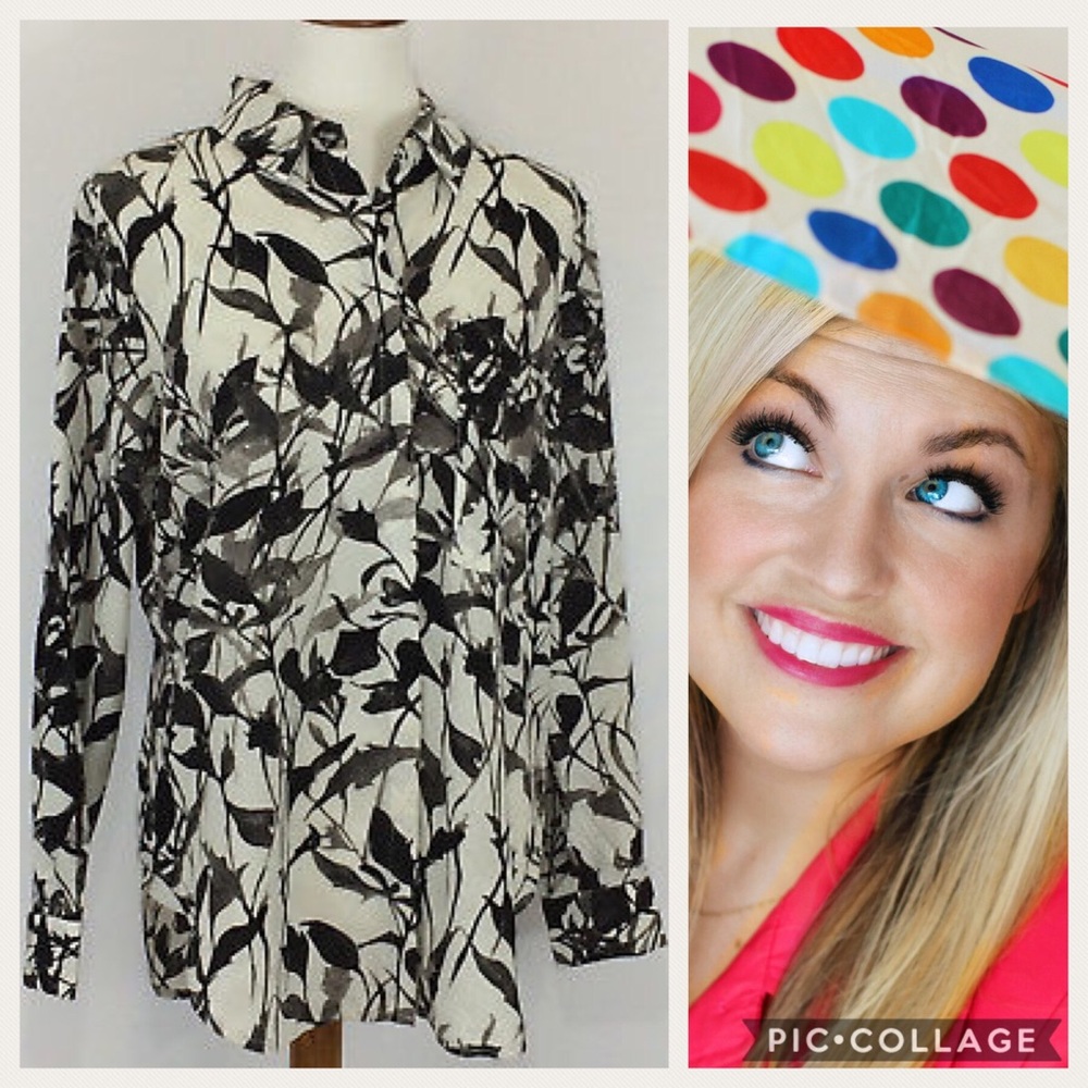 Philosophy Button Down Cream / Brown Top SZ 10 NEW